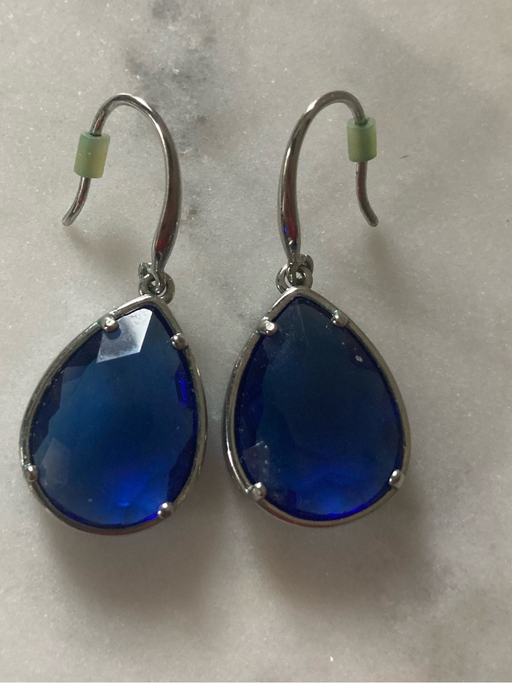 Blue Teardrop Crystal Dangle Earrings with Silver-Tone Setting